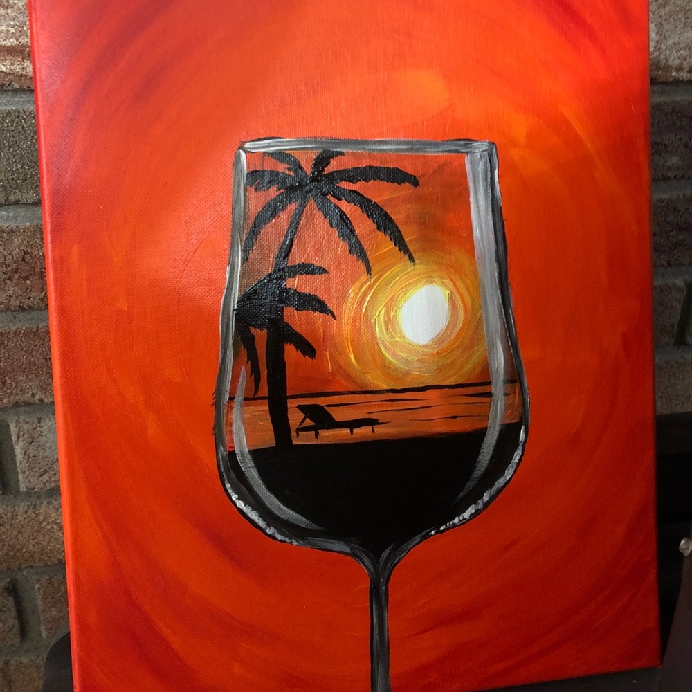 Wine glass tropical painted canvas